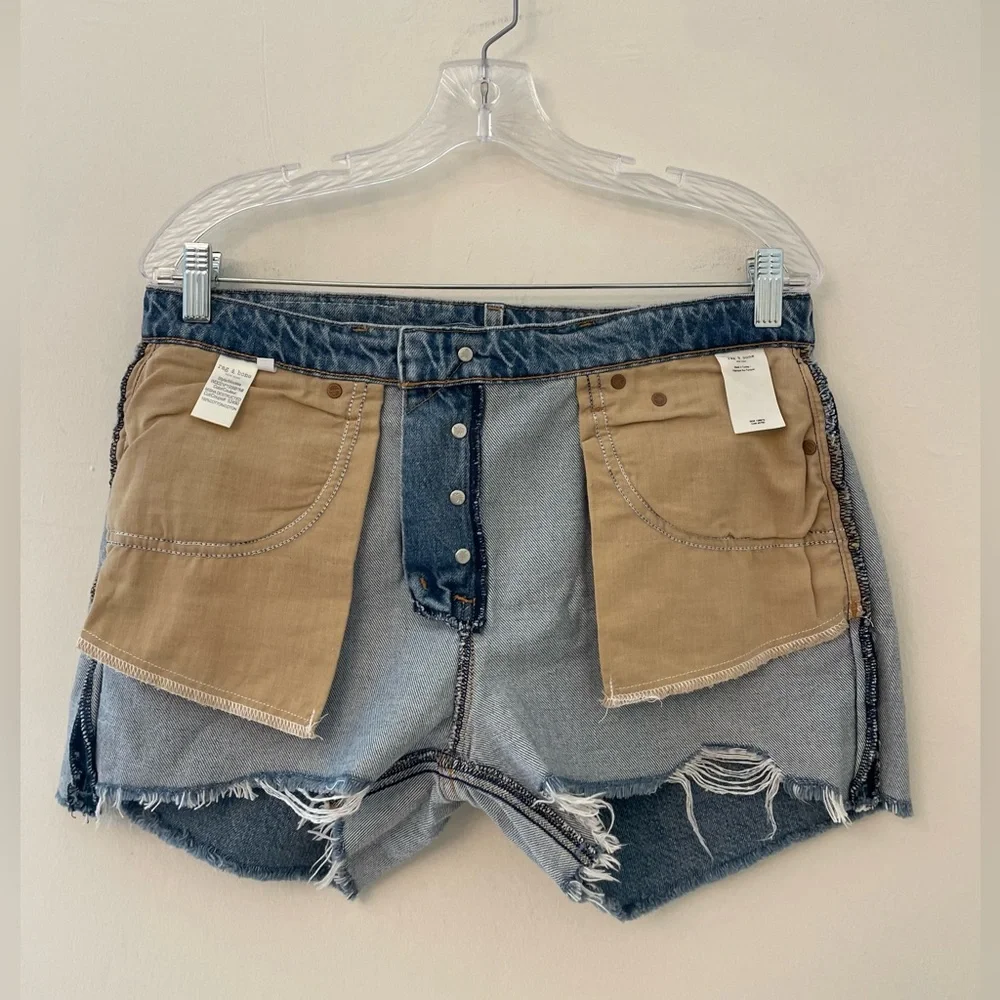 NWT! Rag & Bone Dre Low-Rise Cut-Off Blue Denim Shorts Medium Wash Size 28/M